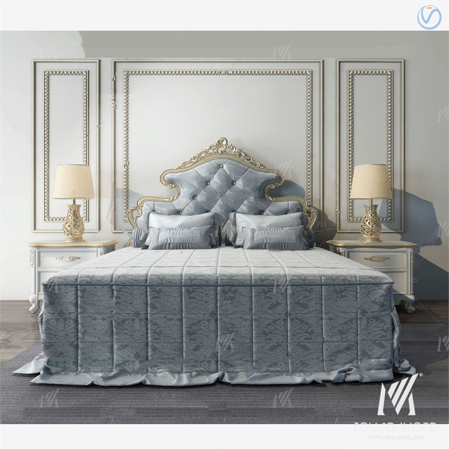European style fabric double bed 3d model